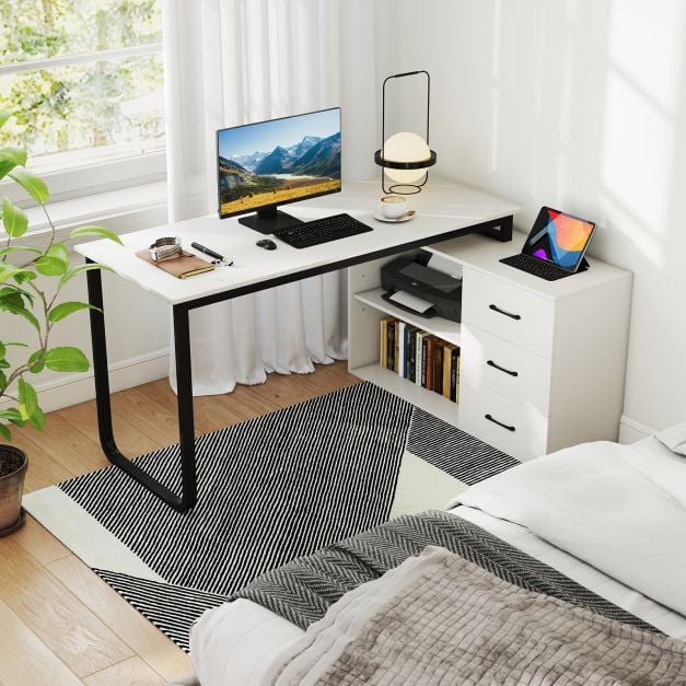 L Shaped Computer Desk Corner Executive Desk with 3 Drawers