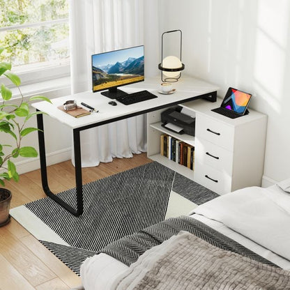 L Shaped Computer Desk Corner Executive Desk with 3 Drawers