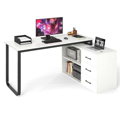 L Shaped Computer Desk Corner Executive Desk with 3 Drawers