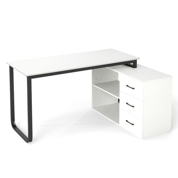 L Shaped Computer Desk Corner Executive Desk with 3 Drawers