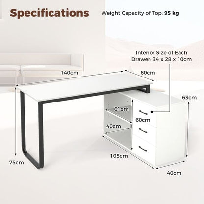 L Shaped Computer Desk Corner Executive Desk with 3 Drawers