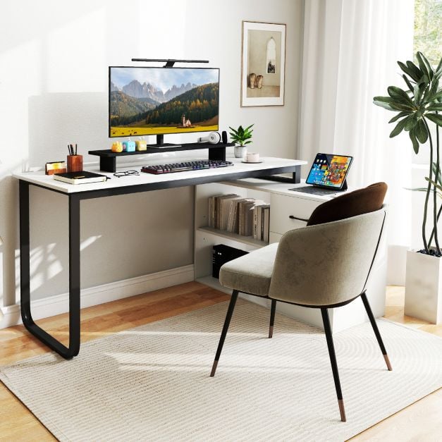 L Shaped Computer Desk Corner Executive Desk with 3 Drawers