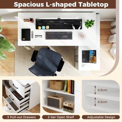 L Shaped Computer Desk Corner Executive Desk with 3 Drawers