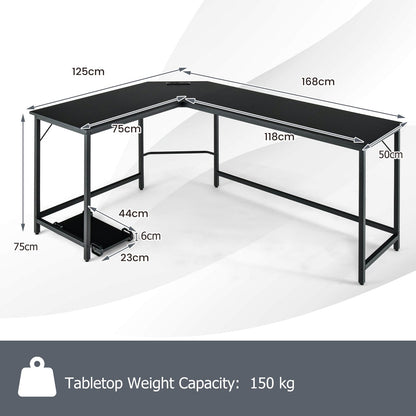 L-Shaped Desk with Power Outlet CPU Stand and Heavy-duty Metal Frame-Black