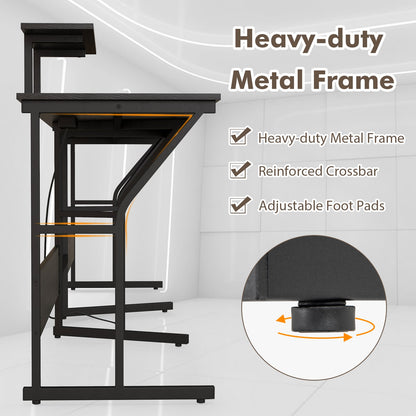 L-shaped Desk Corner Computer Desk with Movable Monitor Stand-Black