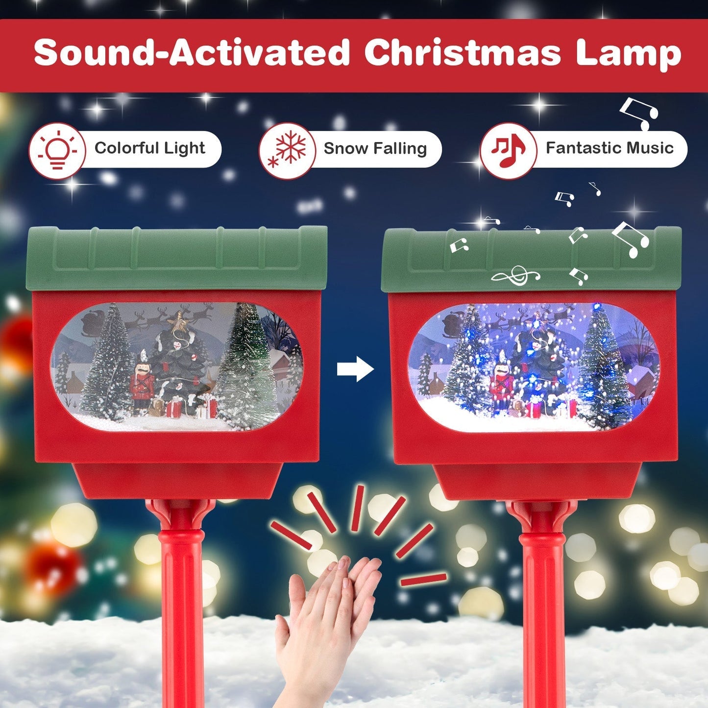 Christmas Sound-activated 150 cm Street Light with Colourful Lights-Red
