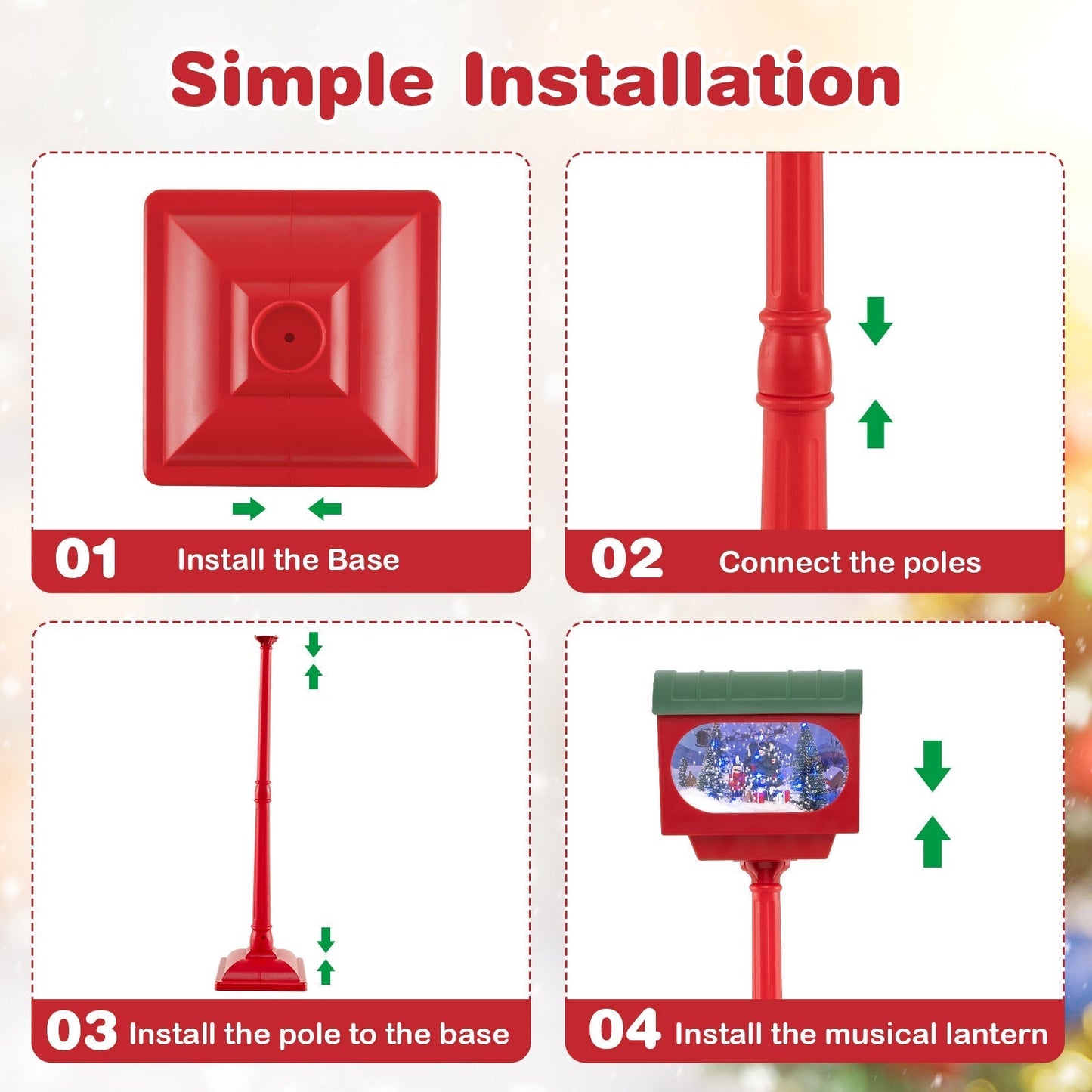 Christmas Sound-activated 150 cm Street Light with Colourful Lights-Red