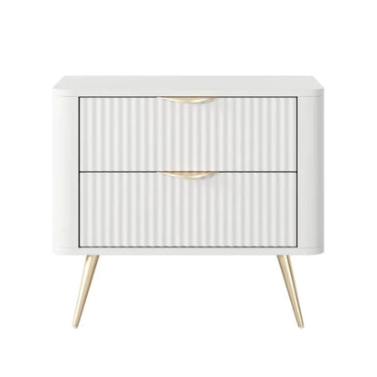 White side table with gold legs on a white background