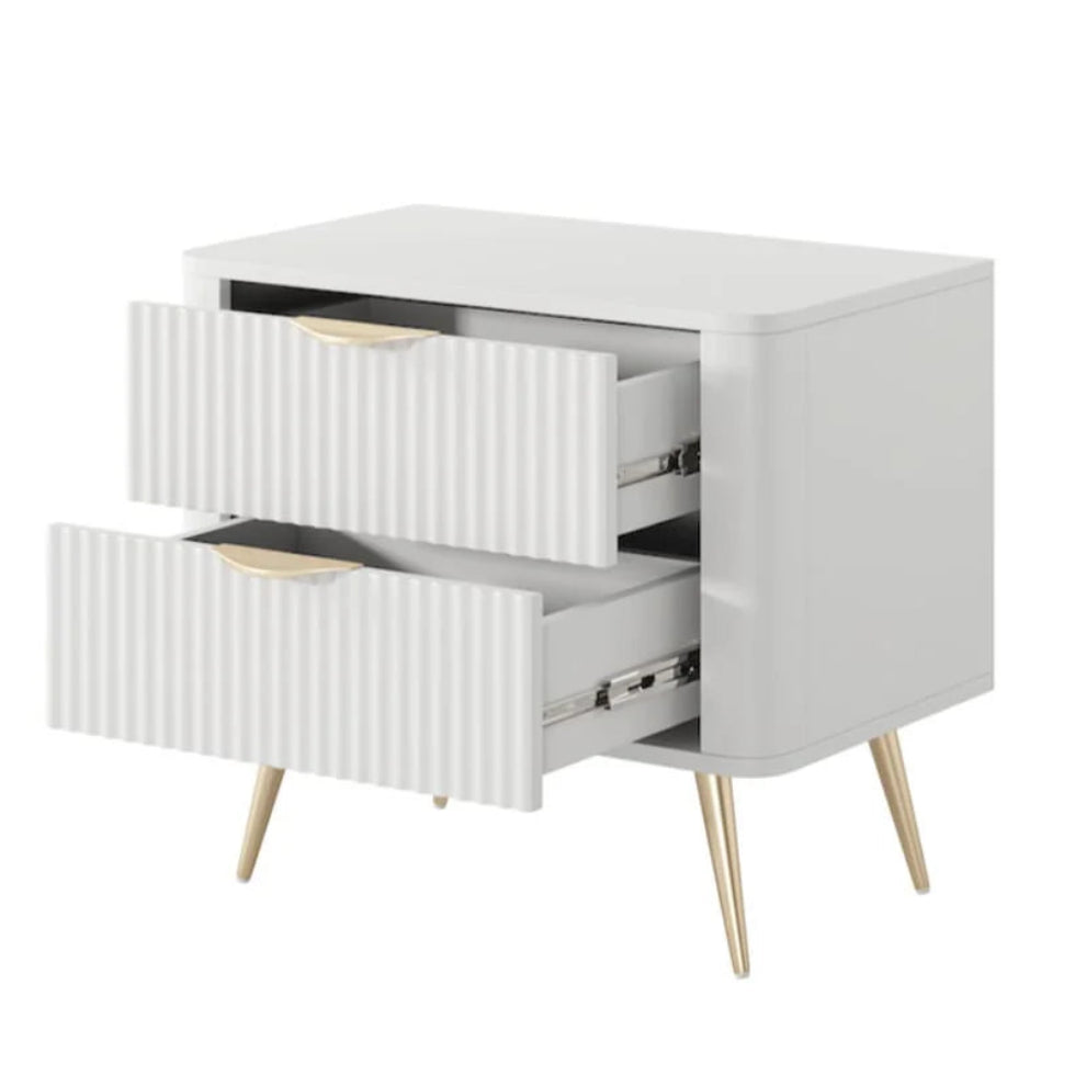 White dresser with open drawer on a white background