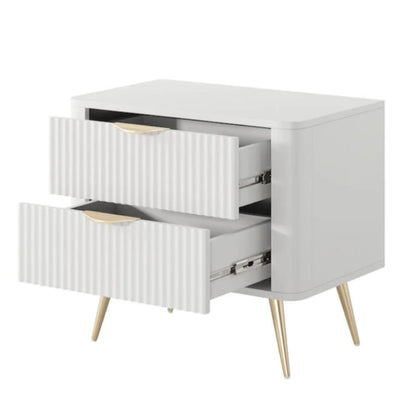 White dresser with open drawer on a white background