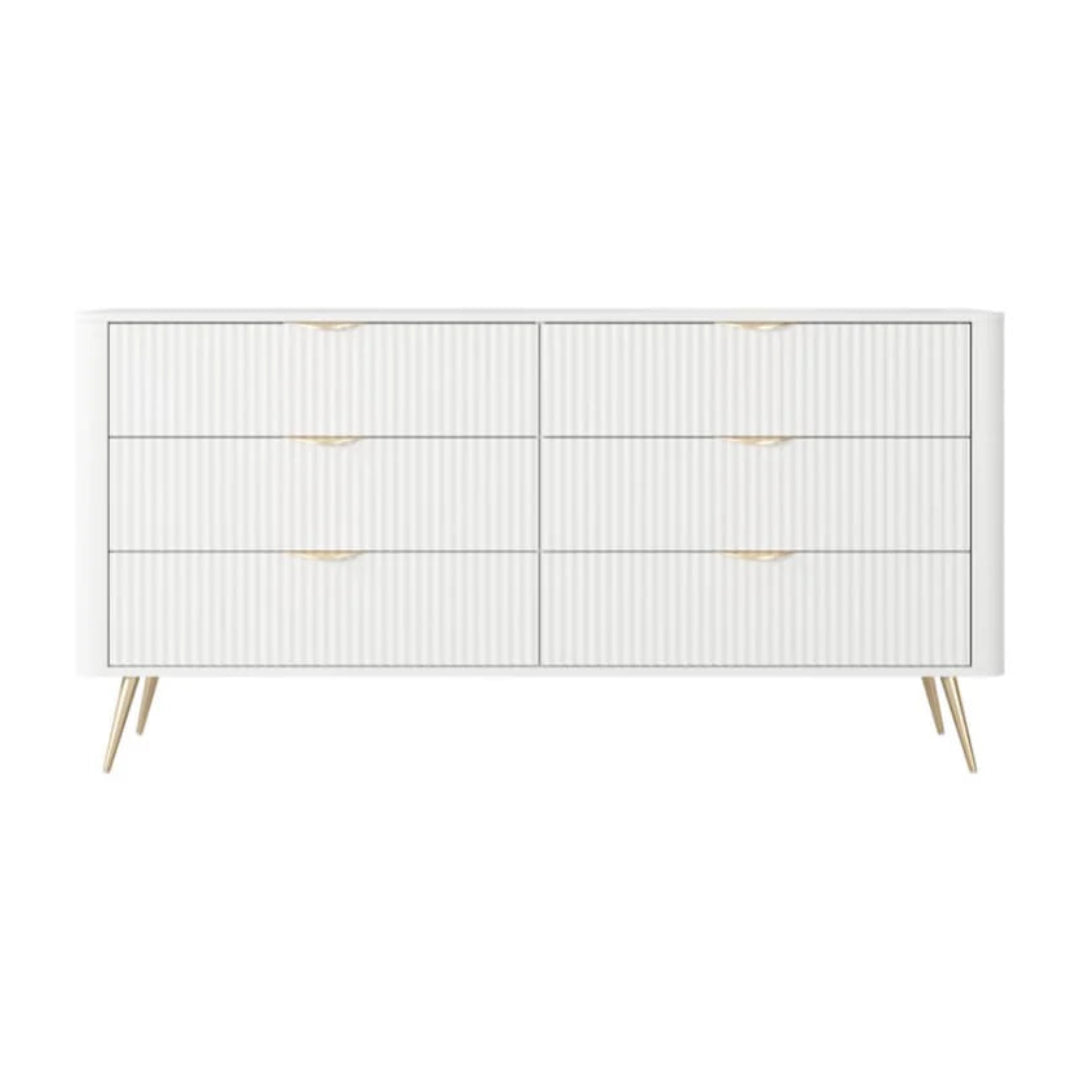 White dresser with mesh design on a white background