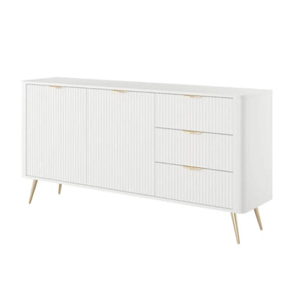 White dresser with gold accents on a white background