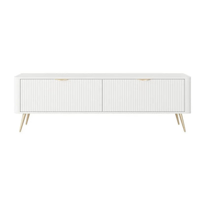 White sideboard with wooden legs on a white background