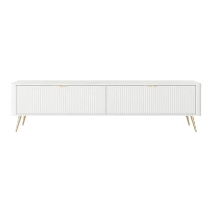 White sideboard with wooden legs on a white background