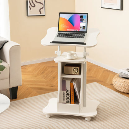 Laptop Cart Height Adjustable with Wheels-White
