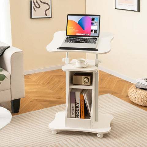 Laptop Cart Height Adjustable with Wheels-White