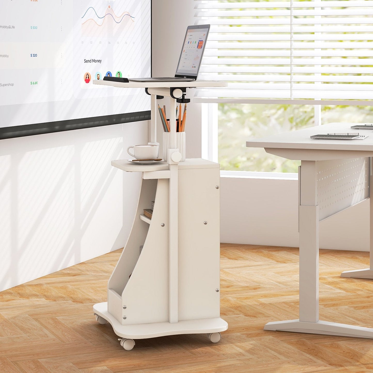 Laptop Cart Height Adjustable with Wheels-White