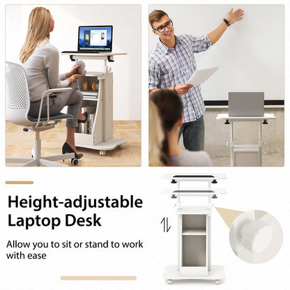 Laptop Cart Height Adjustable with Wheels-White