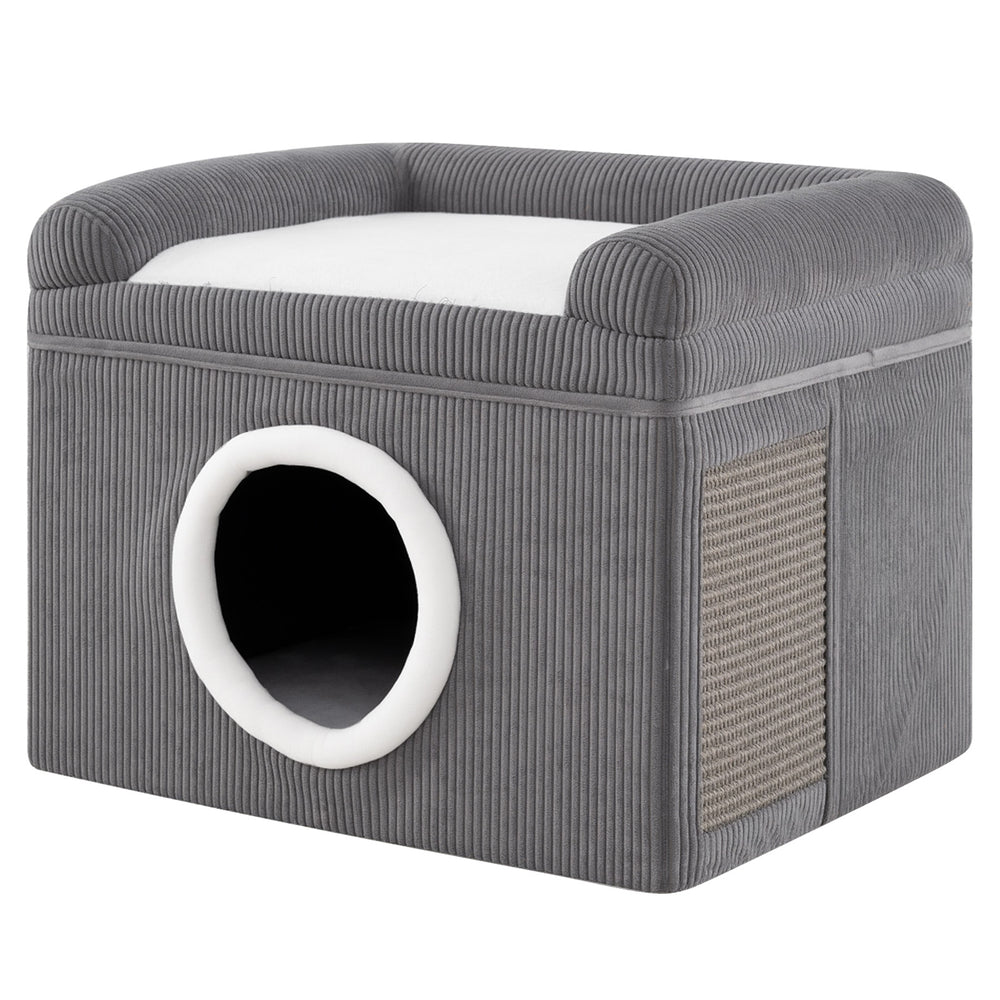 Large Cat Cave with Cozy Condo Sisal Scratching Mat and Anti-Slip Bottom-Grey