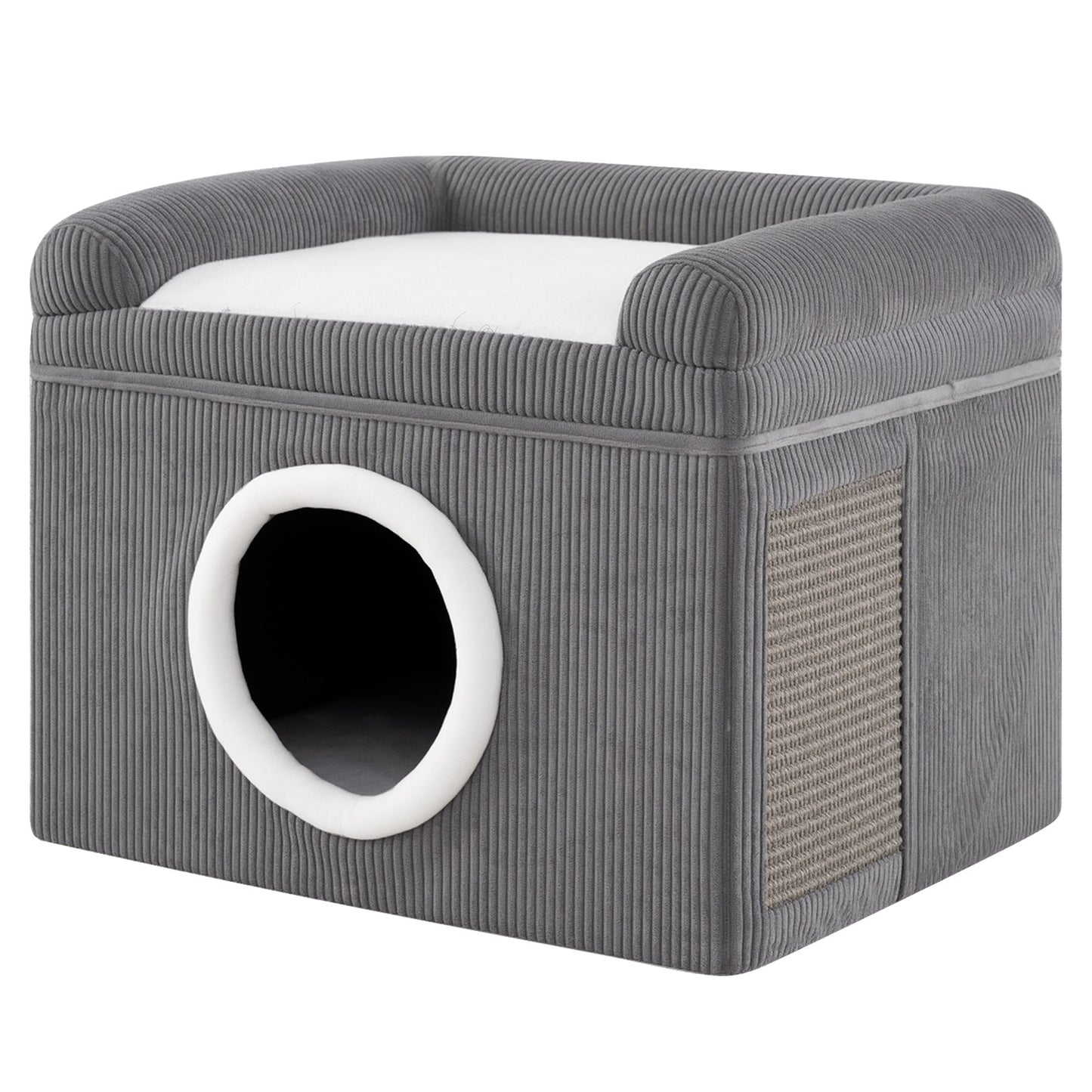 Large Cat Cave with Cozy Condo Sisal Scratching Mat and Anti-Slip Bottom-Grey