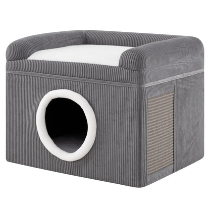Large Cat Cave with Cozy Condo Sisal Scratching Mat and Anti-Slip Bottom-Grey