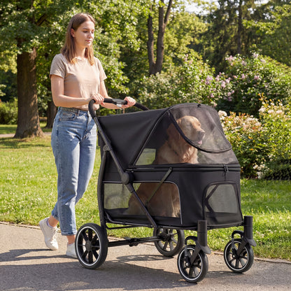 Large Dog Stroller with All-terrain Wheels and Adjustable Mesh Canopy-Black
