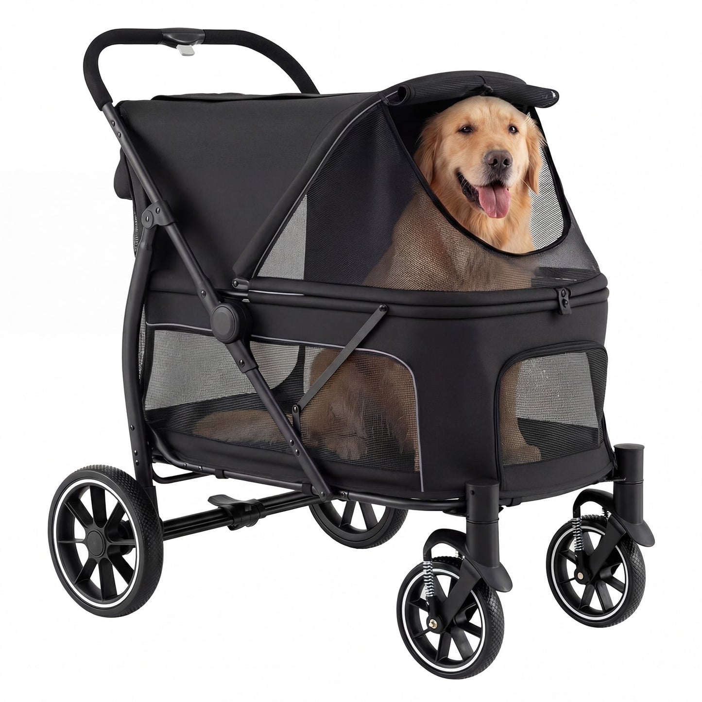 Large Dog Stroller with All-terrain Wheels and Adjustable Mesh Canopy-Black