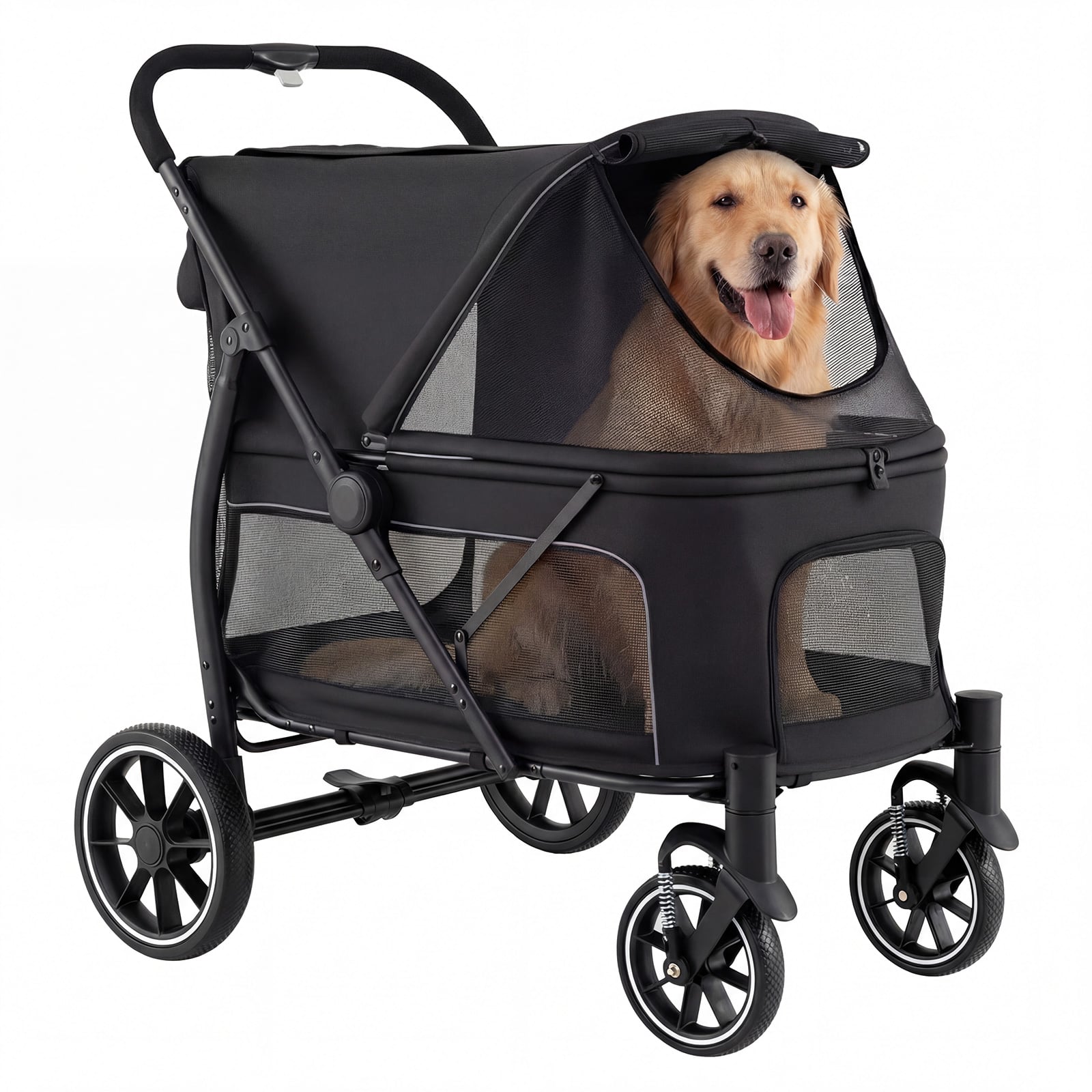 Large Dog Stroller with All-terrain Wheels and Adjustable Mesh Canopy-Black