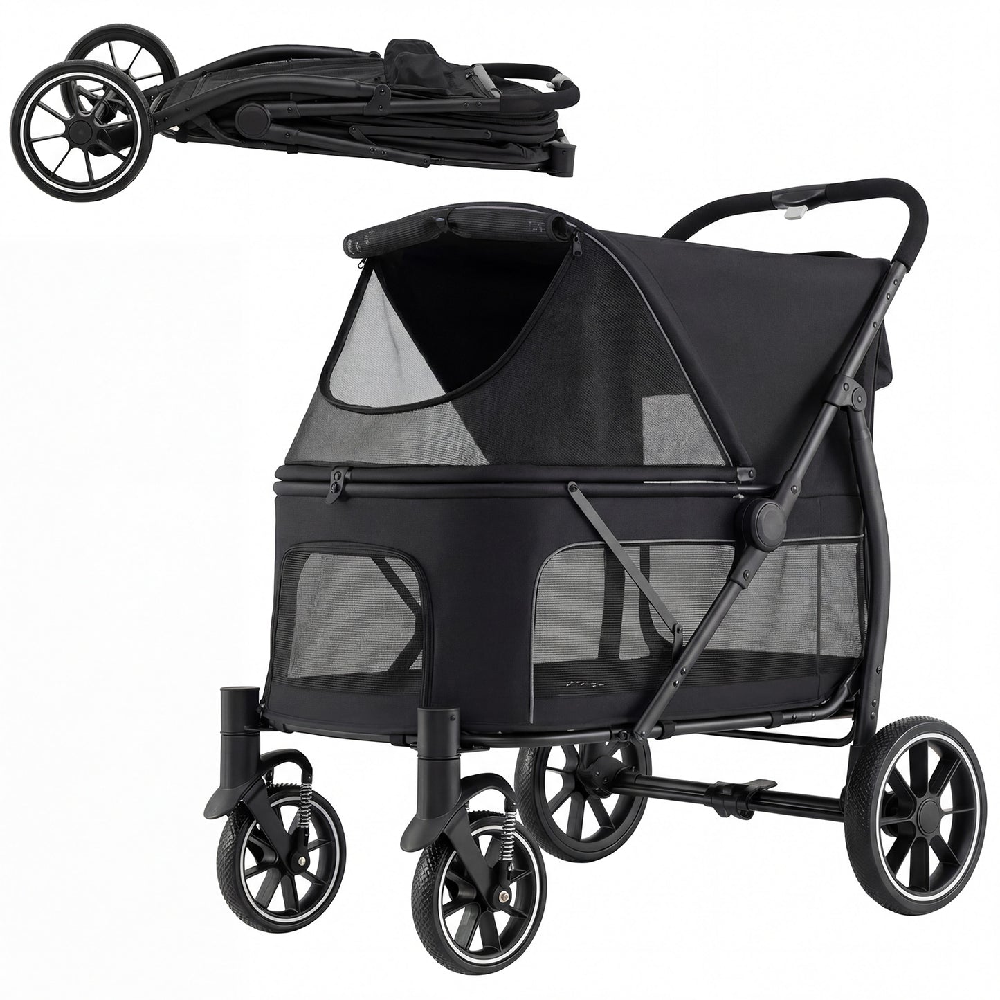 Large Dog Stroller with All-terrain Wheels and Adjustable Mesh Canopy-Black
