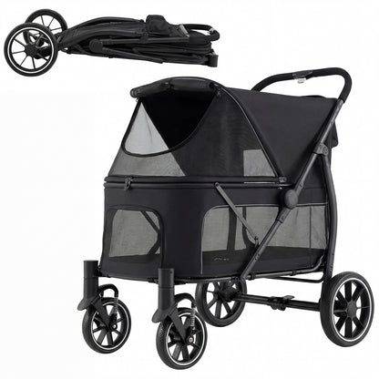 Large Dog Stroller with All-terrain Wheels and Adjustable Mesh Canopy-Black