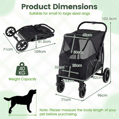 Large Dog Stroller with All-terrain Wheels and Adjustable Mesh Canopy-Black