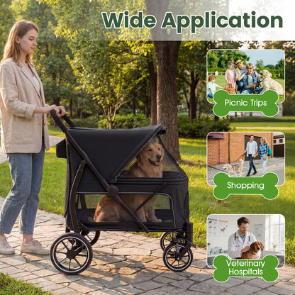 Large Dog Stroller with All-terrain Wheels and Adjustable Mesh Canopy-Black