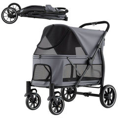 Large Dog Stroller with All-terrain Wheels and Adjustable Mesh Canopy-Grey