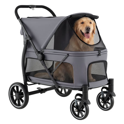 Large Dog Stroller with All-terrain Wheels and Adjustable Mesh Canopy-Grey