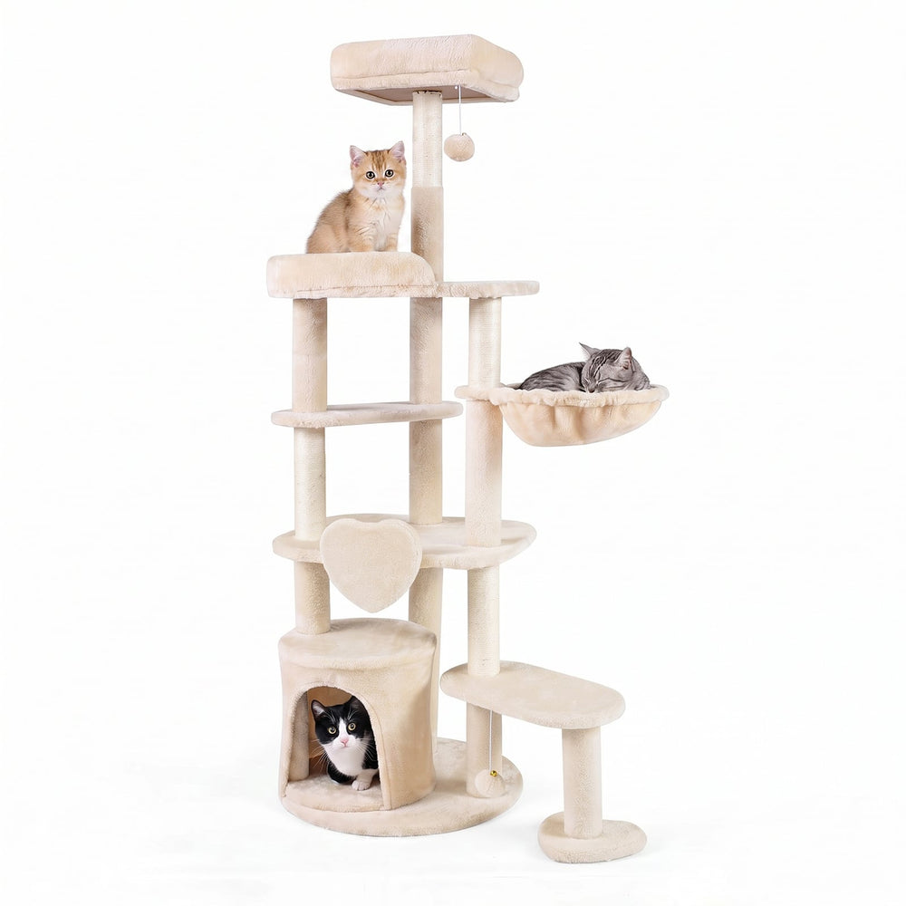 Large Multi-Level Cat Tree with Sisal-Covered Scratching Posts-Beige