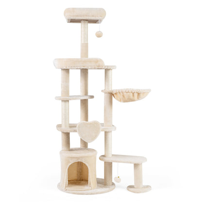 Large Multi-Level Cat Tree with Sisal-Covered Scratching Posts-Beige