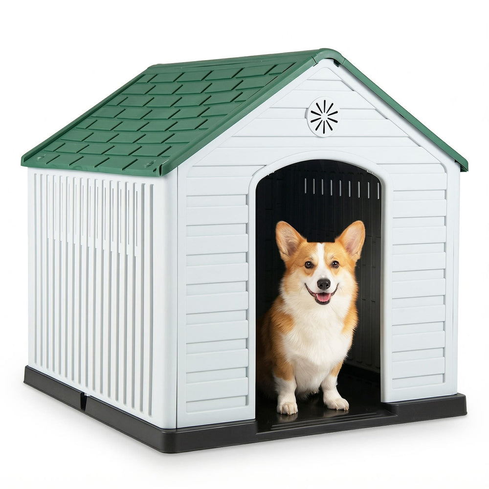 Large Plastic Dog House Waterproof Pet Shelter with Air Vents-Green