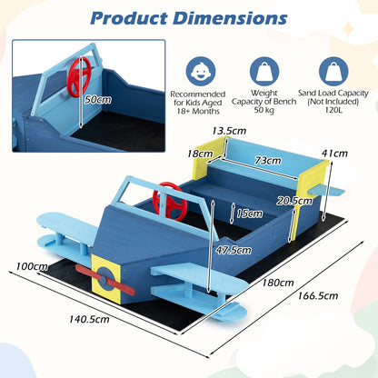 Large Wooden Kids Sandbox with Bottom Liner and Bench Seat-Blue