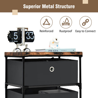4-Tier Fabric Dresser with Drawers and Metal Frame-Black