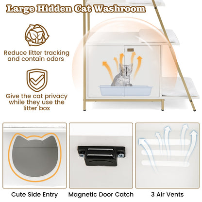 Large Cat Litter Box Enclosure with Storage and Removable Plush Mats-White