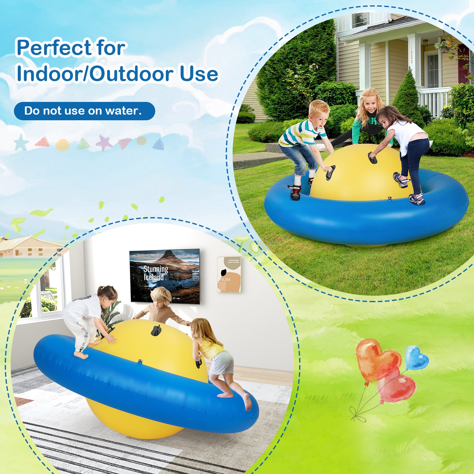 Inflatable Dome Rocker Bouncer for Kids with 6 Built-in Handles-Yellow