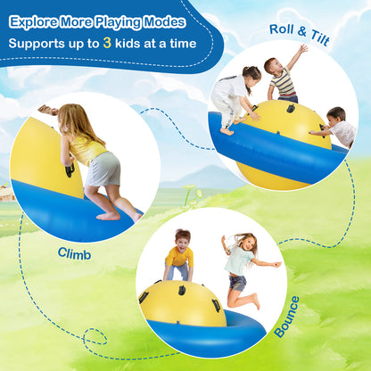 Inflatable Dome Rocker Bouncer for Kids with 6 Built-in Handles-Yellow