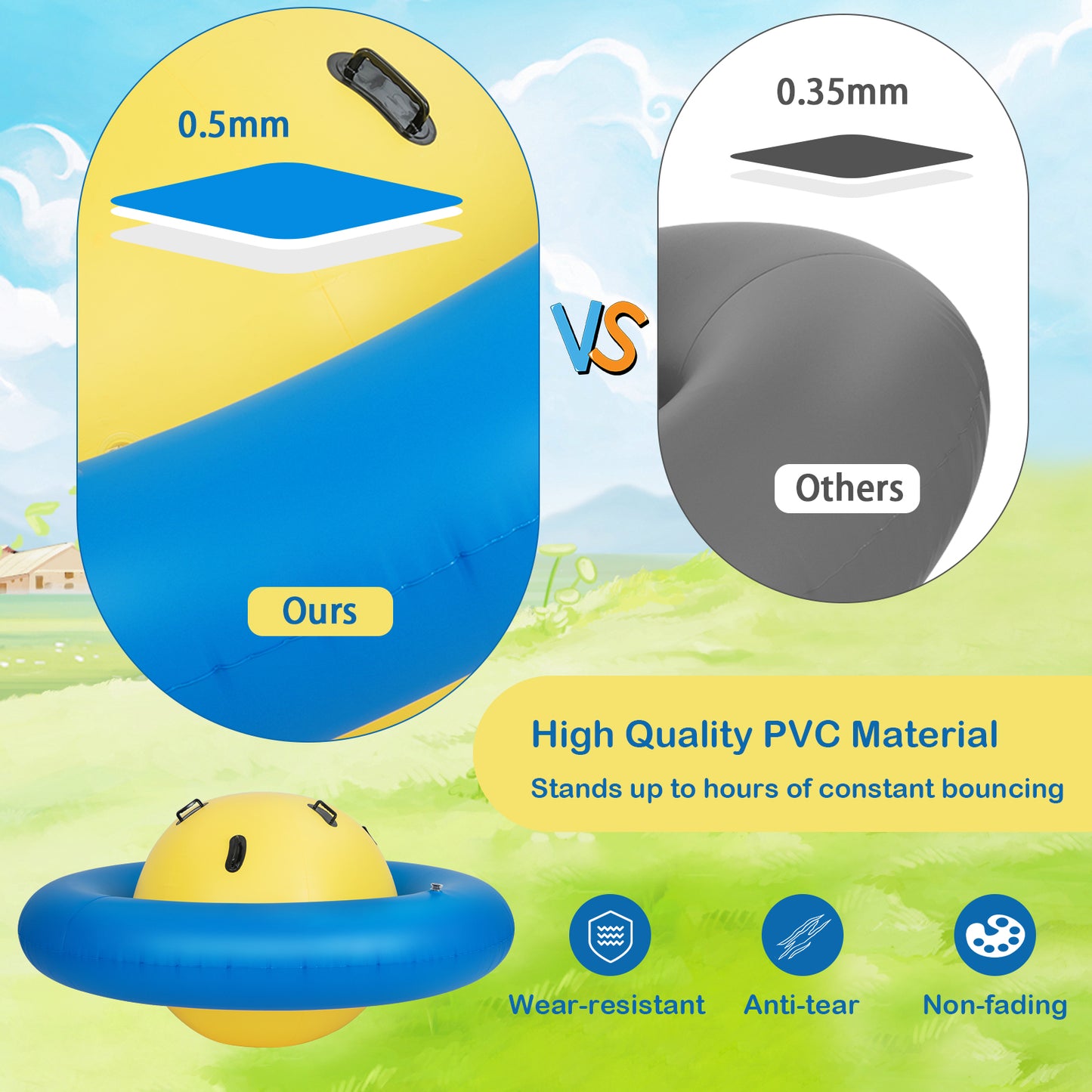 Inflatable Dome Rocker Bouncer for Kids with 6 Built-in Handles-Yellow