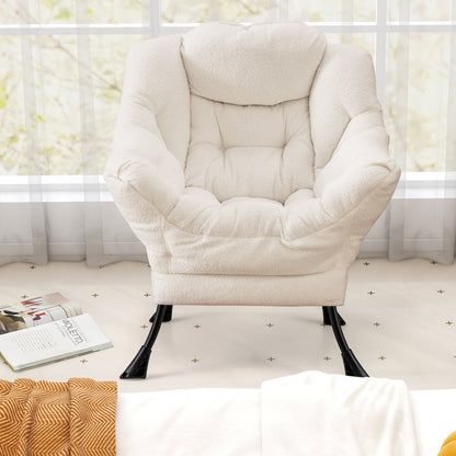 Large Lazy Chair with Cozy Head Pillow and Storage Pocket-Beige