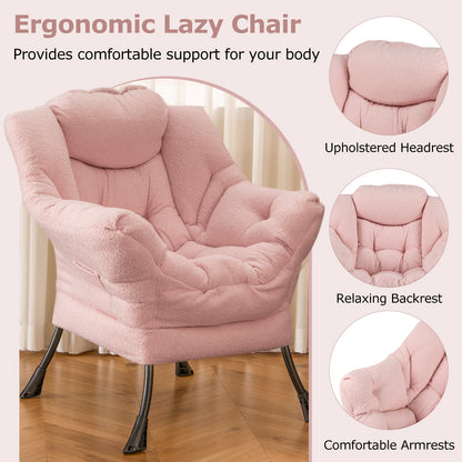 Large Lazy Chair with Cozy Head Pillow and Storage Pocket-Pink