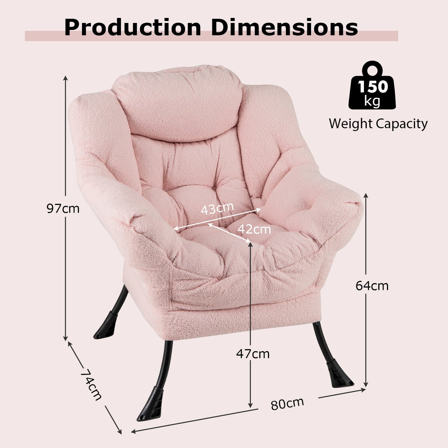 Large Lazy Chair with Cozy Head Pillow and Storage Pocket-Pink