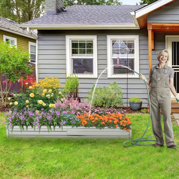 240 x 120 x 30 cm Galvanized Large Metal Raised Garden Bed-Silver