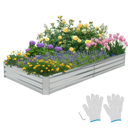 240 x 120 x 30 cm Galvanized Large Metal Raised Garden Bed-Silver