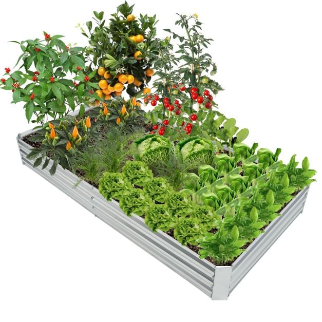 240 x 120 x 30 cm Galvanized Large Metal Raised Garden Bed-Silver