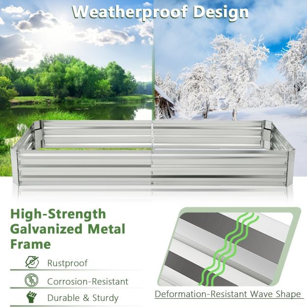 240 x 120 x 30 cm Galvanized Large Metal Raised Garden Bed-Silver